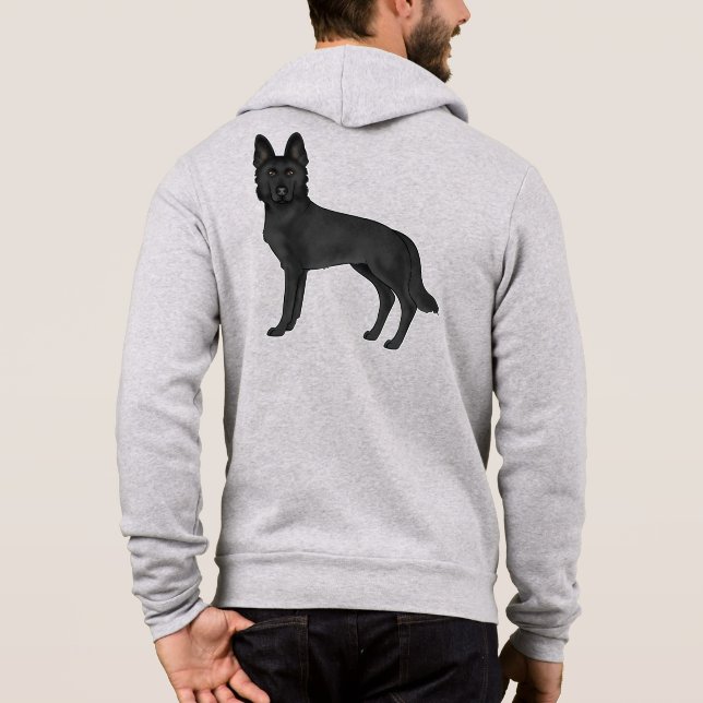 Black German Shepherd Cartoon GSD Dog Design Hoodie (Back)
