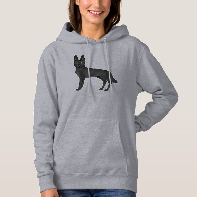 Black German Shepherd Cartoon GSD Dog Drawing Hoodie (Front)