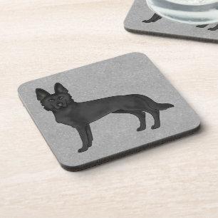 Black German Shepherd Cartoon GSD Dog Gray Beverage Coaster