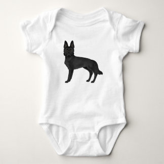 Black German Shepherd Cartoon GSD Dog Illustration Baby Bodysuit