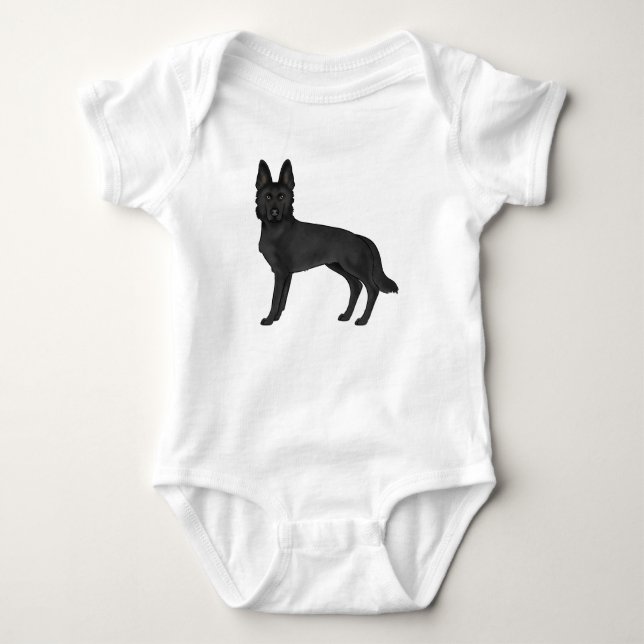 Black German Shepherd Cartoon GSD Dog Illustration Baby Bodysuit (Front)