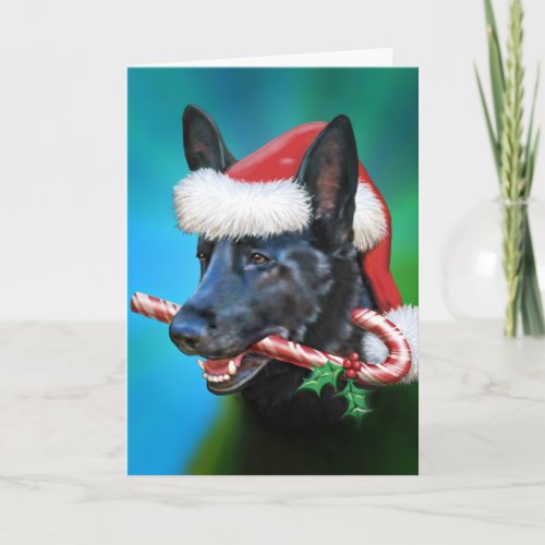 Black German Shepherd Christmas Holiday Card