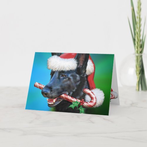 Black German Shepherd Christmas Holiday Card