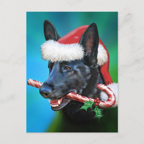 Black German Shepherd Christmas Holiday Postcard