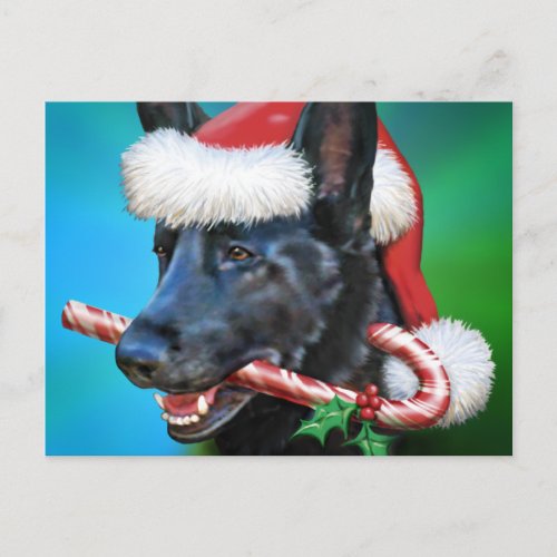 Black German Shepherd Christmas Holiday Postcard