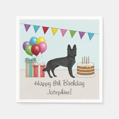 Black German Shepherd Colorful Happy Birthday Napkins