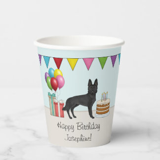 Black German Shepherd Colorful Happy Birthday Paper Cups