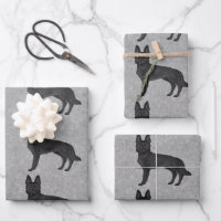 Black German Shepherd Cute Cartoon Dog Design Wrapping Paper Sheets