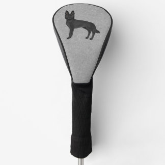 Black German Shepherd Cute Cartoon Dog Gray Golf Head Cover