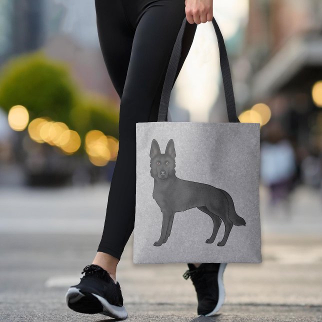 Black German Shepherd Cute Cartoon Dog Gray Tote Bag (Please note: This image is a digital mockup. The product may not be in scale.)