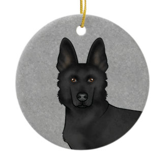 Black German Shepherd Cute Cartoon Dog Head Gray Ceramic Ornament