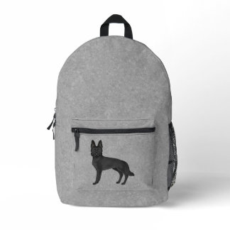 Black German Shepherd Cute Cartoon Dog On Gray Printed Backpack
