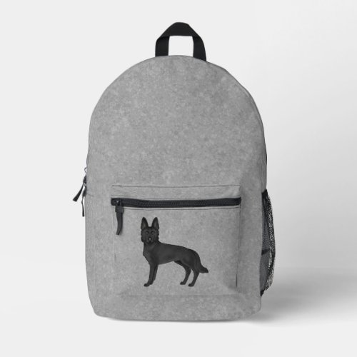 Black German Shepherd Cute Cartoon Dog On Gray Printed Backpack