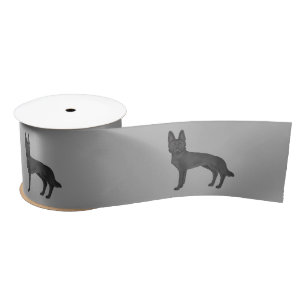 Black German Shepherd Cute Cartoon Dogs Gray Satin Ribbon