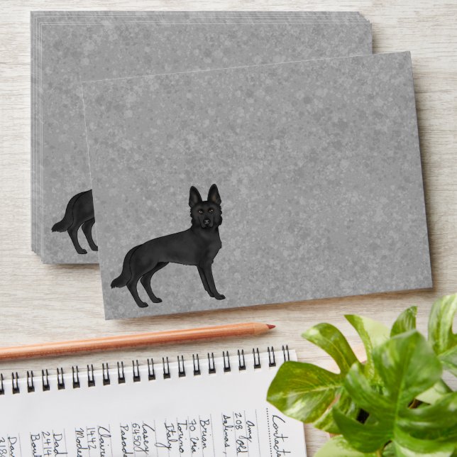 Black German Shepherd Cute Cartoon GSD Dog Gray Envelope (Stacked)