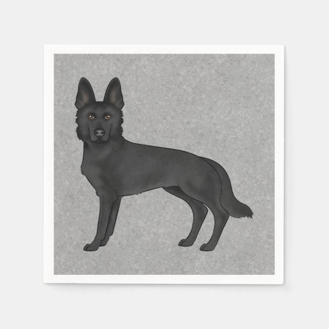 Black German Shepherd Cute Cartoon GSD Dog Gray Napkins (Front)
