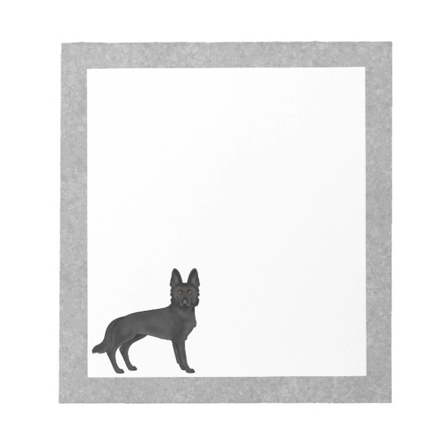 Black German Shepherd Cute Cartoon GSD Dog Gray Notepad (Front)