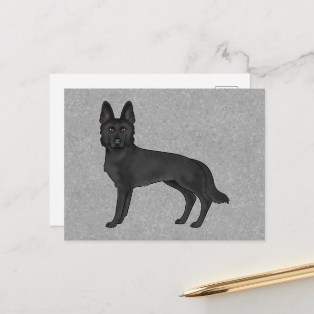 Black German Shepherd Cute Cartoon GSD Dog Gray Postcard (Front/Back In Situ)