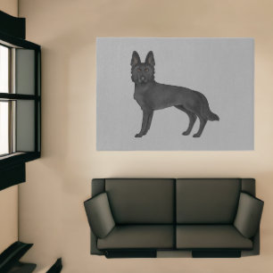 Black German Shepherd Cute Cartoon GSD Dog Gray Rug