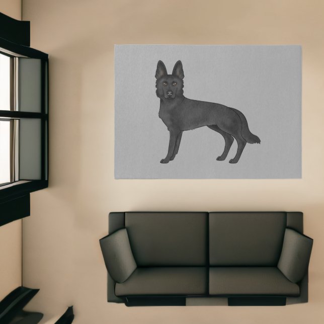 Black German Shepherd Cute Cartoon GSD Dog Gray Rug (Insitu (Indoor 1))