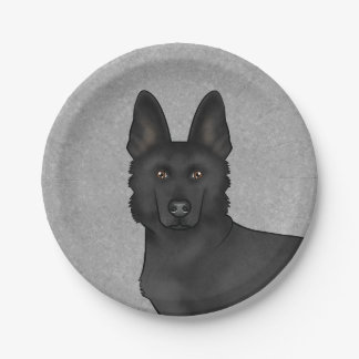 Black German Shepherd Cute Dog Head Close-Up Gray Paper Plates
