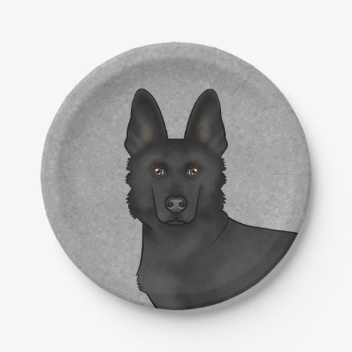 Black German Shepherd Cute Dog Head Close_Up Gray Paper Plates