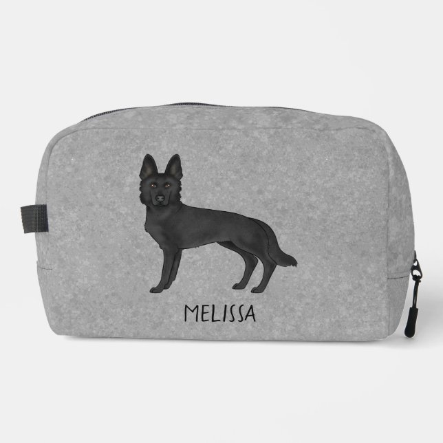 Black German Shepherd Cute Dog With Any Name Gray Dopp Kit (Front)