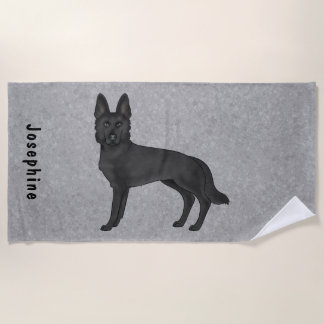 Black German Shepherd Cute Dog With Custom Name Beach Towel