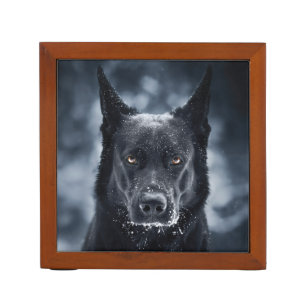 Black German Shepherd Desk Organizer