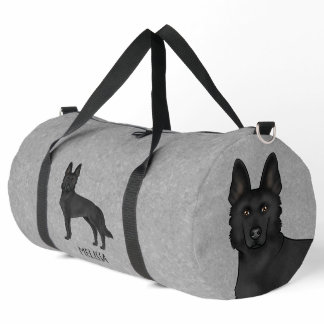 Black German Shepherd Dog And Custom Name Gray Duffle Bag