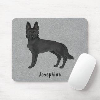 Black German Shepherd Dog And Custom Name Gray Mouse Pad