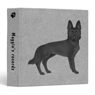 Black German Shepherd Dog And Custom Text Gray 3 Ring Binder