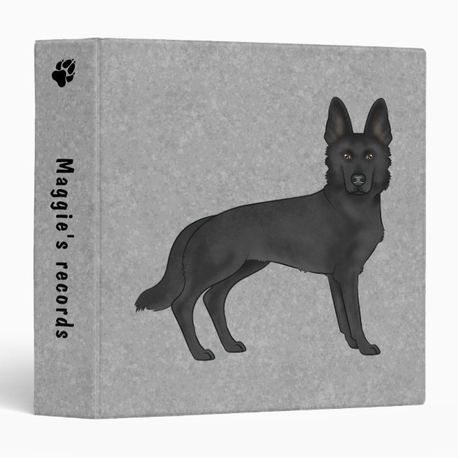 Black German Shepherd Dog And Custom Text Gray 3 Ring Binder (Front/Spine)