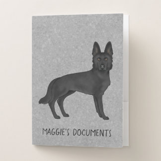 Black German Shepherd Dog And Custom Text Gray Pocket Folder