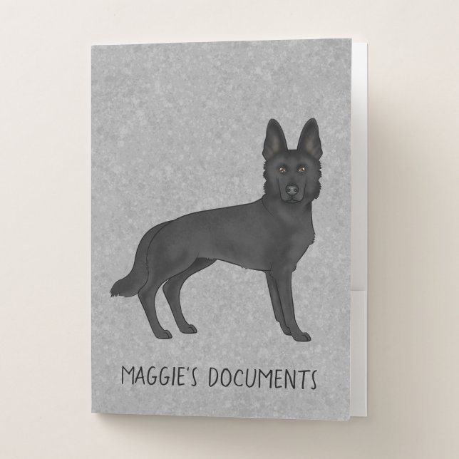 Black German Shepherd Dog And Custom Text Gray Pocket Folder (Front)