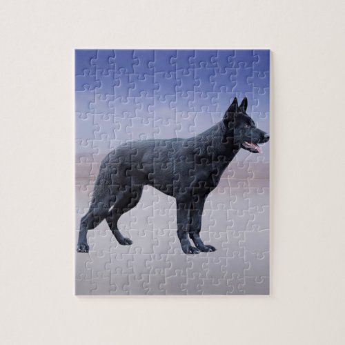 Black German Shepherd Dog Beach Portrait Jigsaw Puzzle