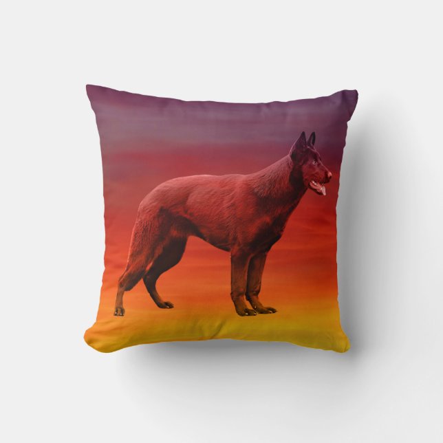 Black German Shepherd Dog Beach Portrait Throw Pillow (Front)