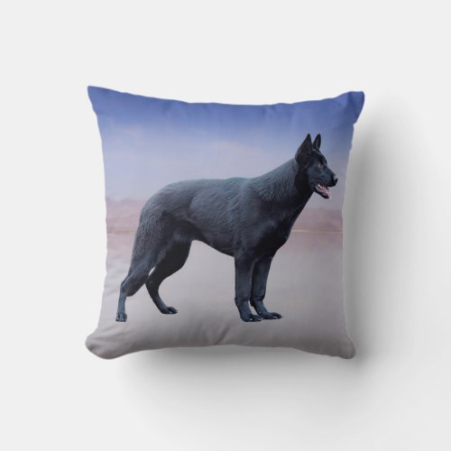 Black German Shepherd Dog Beach Portrait Throw Pillow
