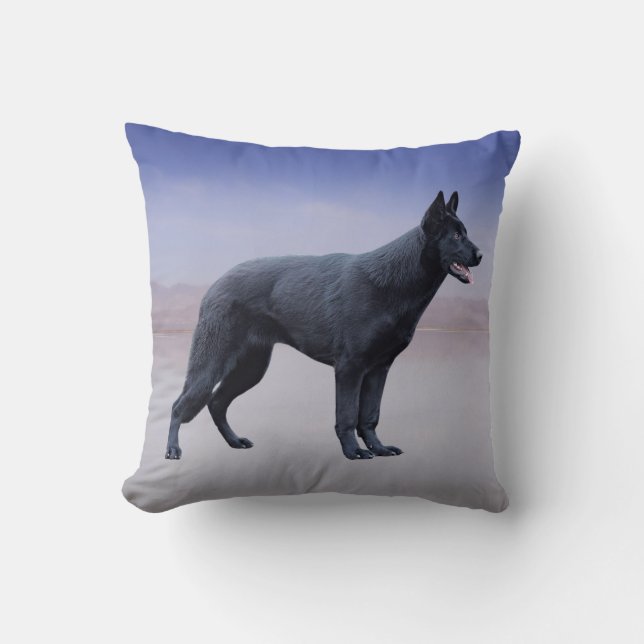 Black German Shepherd Dog Beach Portrait Throw Pillow (Front)