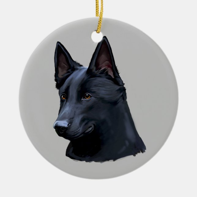 Black German Shepherd Dog Ceramic Ornament (Front)