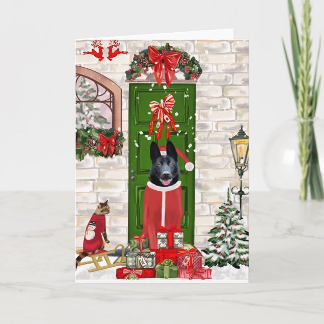 Black German Shepherd Dog Christmas Card (Front)