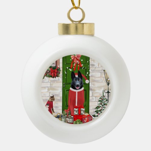 Black German Shepherd Dog Christmas Ceramic Ball Christmas Ornament