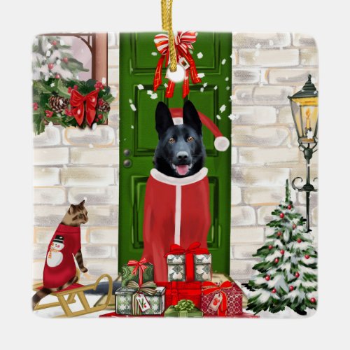 Black German Shepherd Dog Christmas  Ceramic Ornament