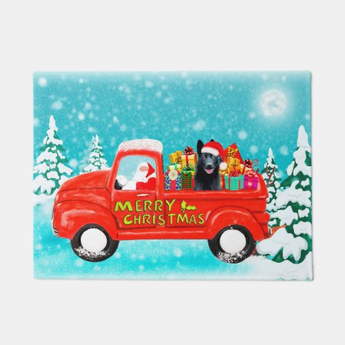 Black German Shepherd Dog Christmas Delivery Truck Doormat