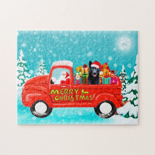 Black German Shepherd Dog Christmas Delivery Truck Jigsaw Puzzle