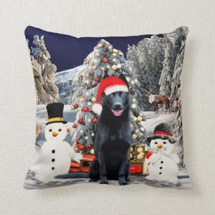 Black German Shepherd Dog Christmas Hat Lights Throw Pillow