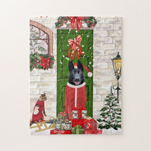 Black German Shepherd Dog Christmas Jigsaw Puzzle