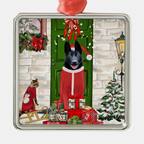Black German Shepherd Dog Christmas  Metal Ornament
