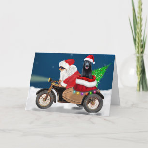 Black German Shepherd Dog Christmas Santa Claus Card