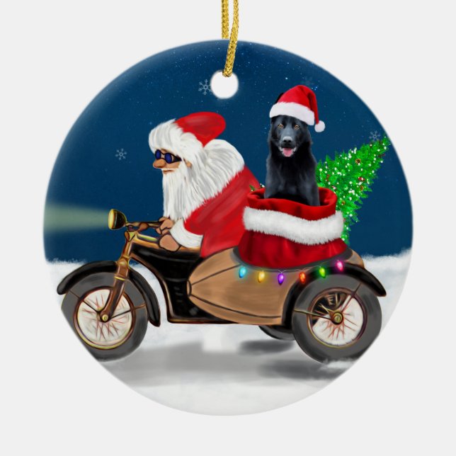 Black German Shepherd Dog Christmas Santa Claus  Ceramic Ornament (Front)